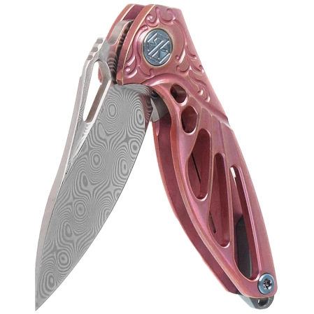 Nóż na szyję RikeKnife Mini Hummingbird Pink Titanium, Rose Damascus by Richard Wu (RK-MINI-PI)