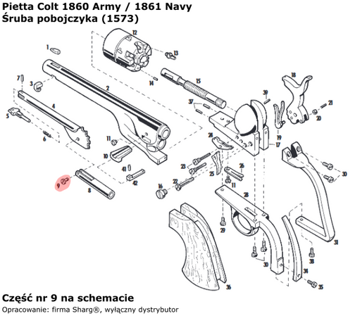 Śruba pobojczyka do rewolweru 1860 Colt Army, 1861 Colt Navy (1573)