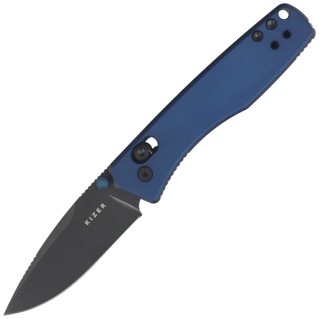 Kizer Aegis Knife Blue Aluminum, Black Matte DLC AEB-L by Azo (V3774A3)