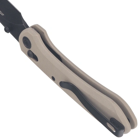 Kubey Bonza Knife Tan G10, Blackwashed 14C28N by Happy As Larry (KU446F)