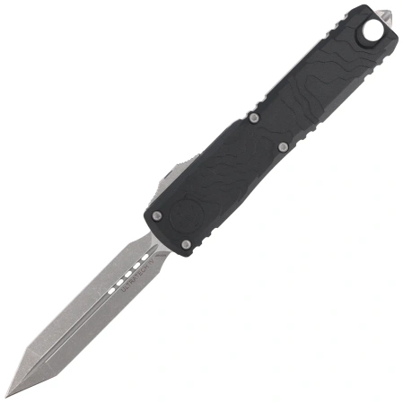 Microtech Ultratech Gen IV Spartan OTF Knife Black Topographic Deep Engraved Aluminium, Apocalyptic M390MK by Tony Marfione (12234TP-10AP)
