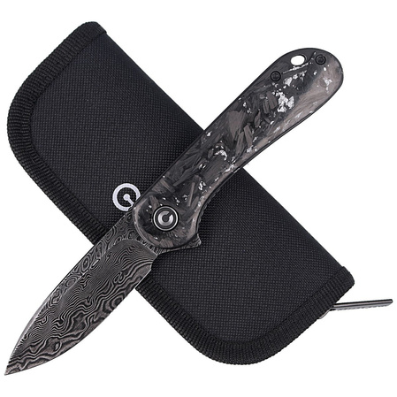 CIVIVI Knife Elementum Flipper Shredded Carbon Fiber / Silvery Shred, Black Damascus (C907C-DS2)