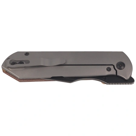 Kizer Harpoon Fold Knife Gray Titanium / Brown Norplex UltreX Micarta, Acid Washed 3-layer Composite Steel by Maverick Customs (Ki4784A4)