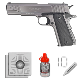 Zestaw pistolet wiatrówka Voltran Ekol ES 1911 v2 Fume 4.5 mm - Blow Back, 1500 BBs, 10 kapsuł, tarcze