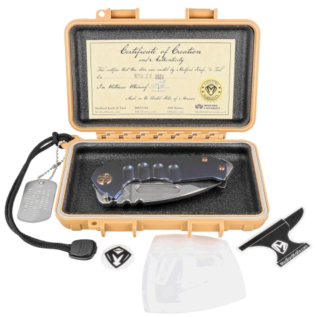 Nóż składany Medford Praetorian Genesis T Drop Point, Blue Titanium, Bronze HW, Std Clip, NP3 Breaker, Tumbled S45VN (MK029STD-37A1-T1CS-BN)