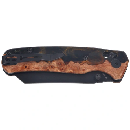 Bestechman Cicada's Wing Knife Wood / Black-Gold Resin, Black PVD 10Cr15MoV (BMK06-W-6)