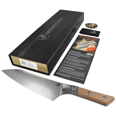Nóż kuchenny Microtech Chef 8'' Coyote G10/Titanium Bolster, Stonewashed M390MK (3000B-10 CE)