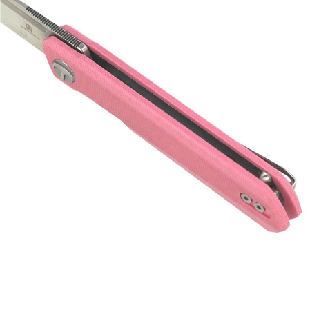 Bestechman Mini Dundee Knife Pink G10, Stonewashed / Satin D2 by Ostap Hel (BMK03B)