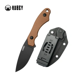 Kubey TLB I Knife Brown Micarta, Blackwashed 14C28N by Alessandra De Santis (KU467D)