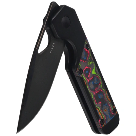Kizer Mini Militaw Knife Black Titanium / Camo Carbon 80'S, Black DLC M390 by Jonathan Styles (Ki3634SA1)