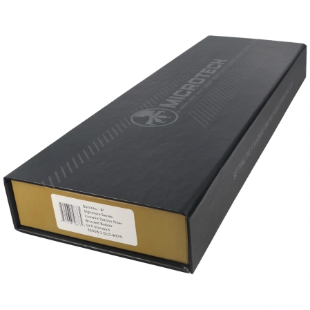 Microtech Santoku 6'' Signature Kitchen Knife Bronze Titanium Bolster / Live Wire Carbon Fiber, Black DLC M390MK (3200B-1DLCLWCFS)