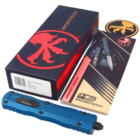 Microtech Dirac Delta D/E OTF Knife Blue Aluminum, Black M390MK by Tony Marfione (227-1BL)