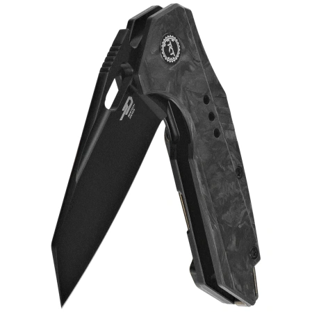Bestech Nyxie 3 Knife Black Titanium / Marble Carbon Fiber, Black DLC CPM S35VN by Todd Knife and Tool (BT2308D)