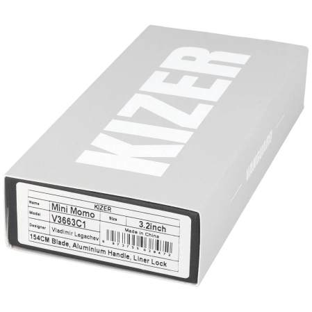 Kizer Mini MoMo Knife Black-Blue Aluminum, Satin 154CM by Vladimir Legachev (V3663C1)
