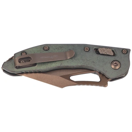 Nóż składany Microtech M-Stitch Ram-Lok S/E Marfione Select Slab Side Antique Green Titanium, Bronze HW, Stonewashed M390MK by Borka Blades and Tony Marfione (169MRL-13MS1)