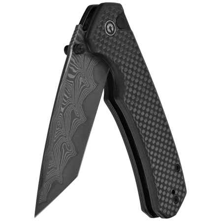 Civivi Brazen Button Lock Knife Twill Carbon Fiber Overlay on Black G10, Damascus (C19059C-DS1)
