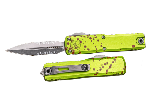Microtech UTX-85 Gen IV D/E OTF Knife Zombie Aluminum, Stonewashed P/S M390MK by Tony Marfione (12324-11Z)