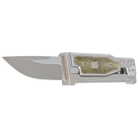Reate Knife Mini EXO OTF Gravity Drop Point Bead Blasted Titanium/Green Micarta, Stonewashed CPM 3V