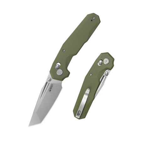 Kubey Carve Knife Green G10, Beadblasted 14C28N (KU237B)