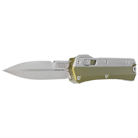 Microtech Glykon Bayonet OD Green Aluminum/Apocalyptic Titanium, Apocalyptic M390 by Tony and Sean Marfione OTF automatic knife (184-10APOD)