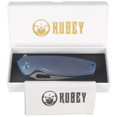 Nóż składany Kubey Tityus KB360D Blue Titanium, Bead Blasted 14C28N