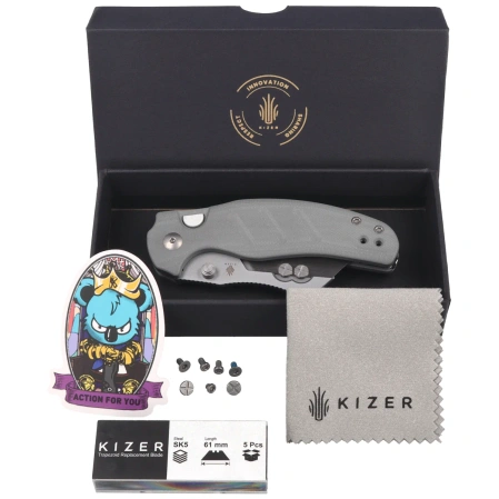 Nóż składany Kizer C01C Uti 1 Gray G10, Bead Blasted 5Cr15MoV by Sheepdog Knives (V3488.29JSA1)