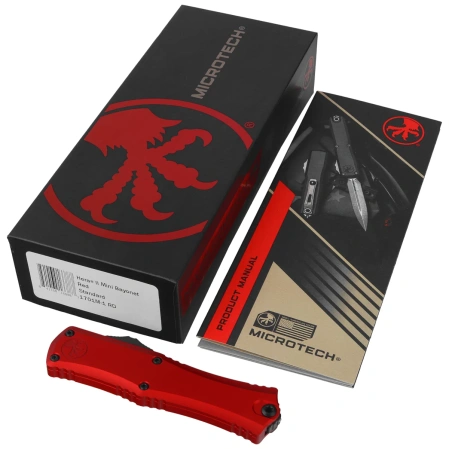 Microtech Hera II Mini Bayonet OTF Knife Red Aluminum, Black M390MK by Tony and Sean Marfione (1701M-1RD)