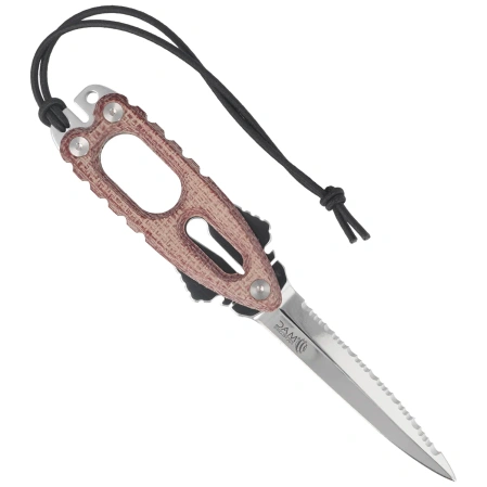 MAC Coltellerie Gunster Diving Knife Red Burlap Micarta, Satin MA5 by Moris Baroni (GNR11.RB)