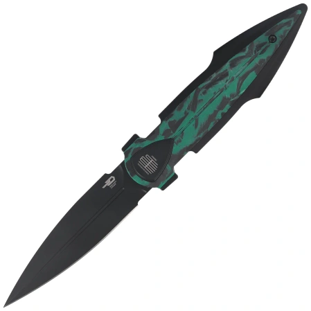 Bestech Ika Dagger Knife Black Titanium / GITD Marble Carbon Fiber, Black PVD M390 by Tashi Bharucha (BT2602D)