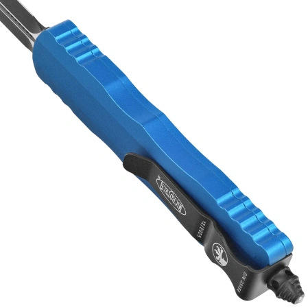 Nóż automatyczny OTF Microtech Dirac D/E Blue Aluminium, Black Cerakote M390 by Tony Marfione (225-1BL)