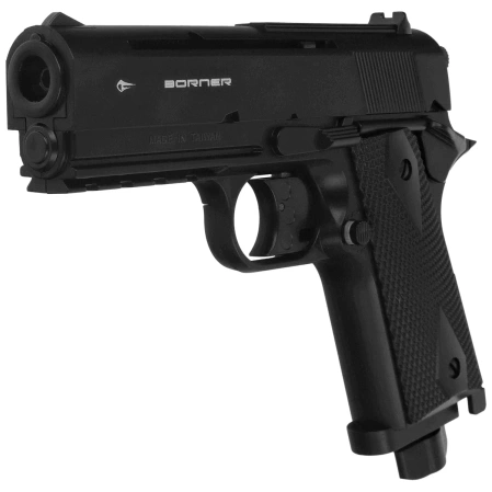 Zestaw wiatrówki 44: Pistolet Borner WC 401 4.5 mm, 1400 BBs, 10 kapsuł CO₂, 100 tarcz