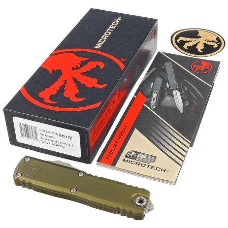 Nóż automatyczny OTF Microtech UTX-85 Gen IV D/E OD Green Aluminium, Apocalyptic M390MK by Tony Marfione (12324-10APOD)