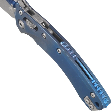 Microtech Amphibian Ram-Lok S/E Marfione Select Knife Blue Slab Side Titanium, Blue HW, Apocalyptic M390MK by Tony Marfione (137RL-10APMS2)