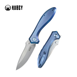 Kubey Ruckus Knife Blue Titanium, Beadblasted CPM 20CV by Sherif Manganas (KB314R)