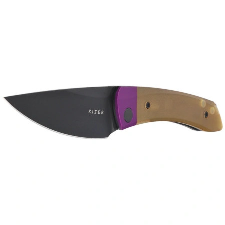Kizer Mini MoMo Knife Purple Aluminum / Yellow PEI, Black PVD Nitro-V by Vladimir Legachev (V3663A1)
