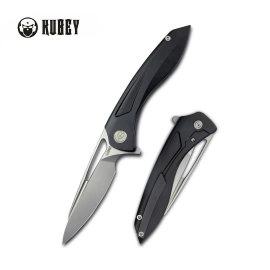 Kubey Velocé KB171G Knife, Black Titanium, Sandblasted CPM S90V by Sherif Manganas