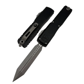 Microtech Ultratech Gen IV Spartan OTF Knife Black Topographic Deep Engraved Aluminium, Apocalyptic M390MK by Tony Marfione (12234TP-10AP)