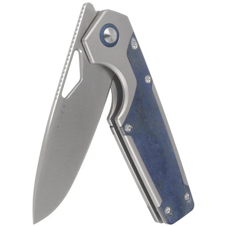 Kizer Serpentine Knife Silver Titanium / Blue Richlite, Satin M390 by Jonathan Styles (Ki3759FDA3)