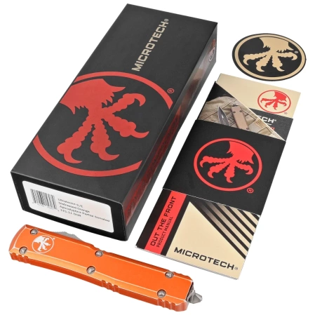 Microtech Ultratech S/E OTF Knife Distressed Orange Aluminum, Apocalyptic P/S M390 by Tony Marfione (121-11DOR)