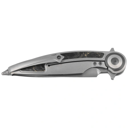 Rike Knife Viper 2 Gray Titanium / Gold Carbon Fiber, Satin M398 by Richard Wu (RK-Viper 2-A P/GCF)