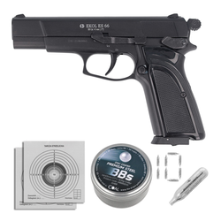 Airgun set 02: Voltran Ekol ES 66 Matte Black 4.5 mm Pistol, 1400 BBs, 10 CO₂ cartridges, 100 targets