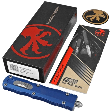 Microtech Dirac Delta D/E OTF Knife Navy Aluminium, Stonewashed by Tony Marfione (227-10NA)