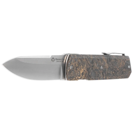 Maserin Silver 410/G Knife Black-Gold Fat Carbon, Satin Elmax by Bruno Bruna
