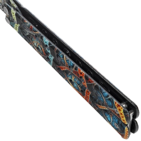 Nóż składany motylek Third Decor Habitat Balisong K3101 3D Poker Skull Print 420, Comb-Style Blade 420 (TH-K3101)