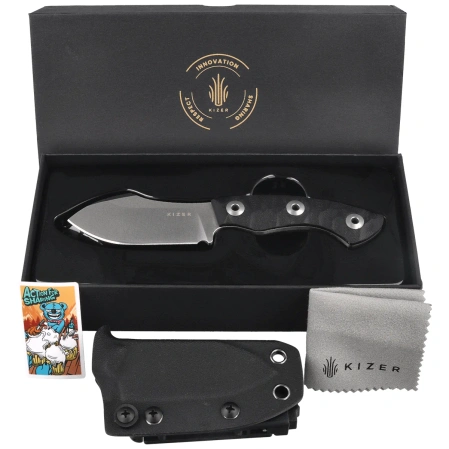 Kizer Rook Knife Black G10, Satin AEB-L by Vincent Rizzo (1090A3)