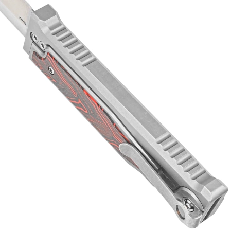 Nóż grawitacyjny Reate EXO-M Gravity Drop Point Bead Blasted Titanium/Damascus Red-Black G10, Satin Elmax