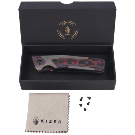 Nóż składany Kizer Sable Chief Dark Gray Titanium / Purple Haze Fat Carbon, Polished DLC Ultra K390 by Jonathan Styles (Ki3745A2)