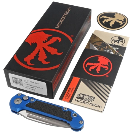 Microtech LUDT Gen III S/E Automatic Knife Blue Aluminum, Apocalyptic M390MK by Tony Marfione (1135-10APBL)