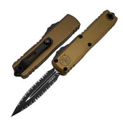 Microtech UTX-85 Gen IV D/E OTF Knife Tan Aluminum, Cerakote Black F/S M390MK by Tony Marfione (12324-D3TA)