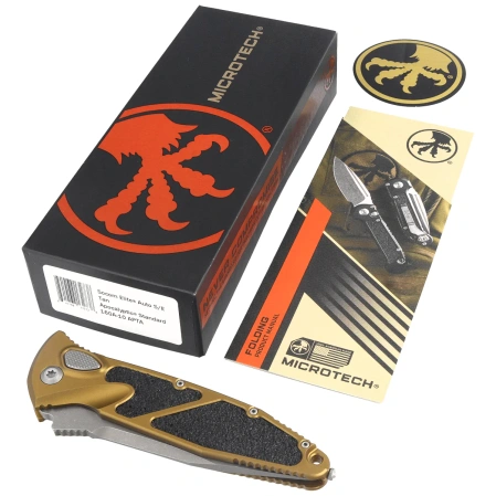 Nóż automatyczny Microtech Socom Elite Auto S/E Tan Aluminium, Apocalyptic M390MK by Tony Marfione (160A-10APTA)